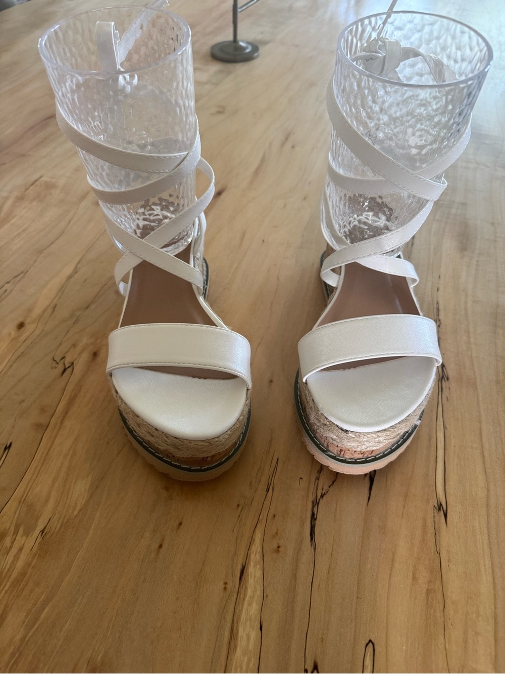 Pretty Little Thing Women’s White Lace-Up Platform Sandals